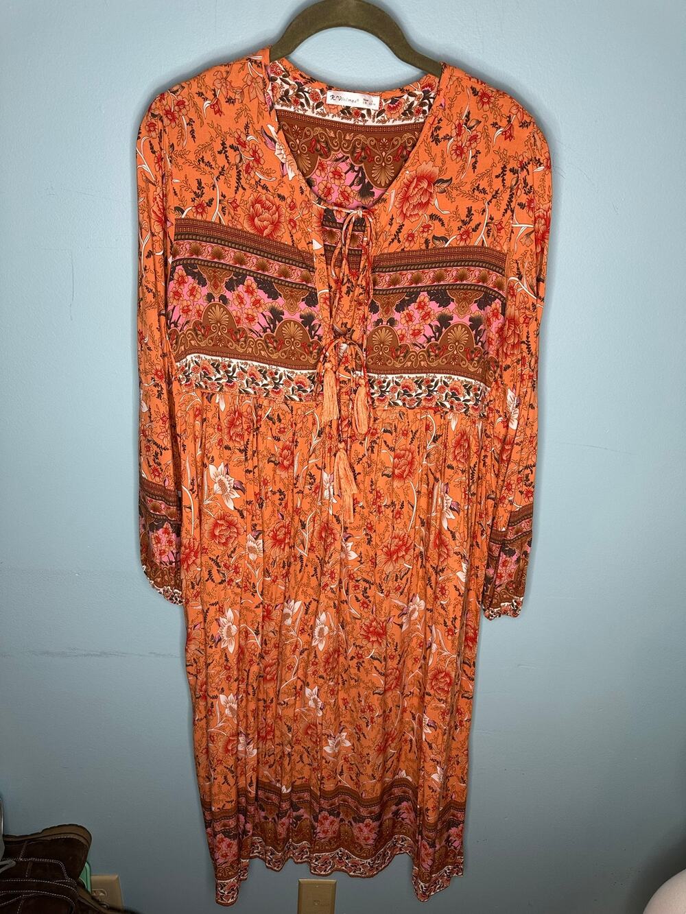 Womens Boho Short Dresses Summer Casual Loose 3/4 Balloon Sleeves V Neck Large